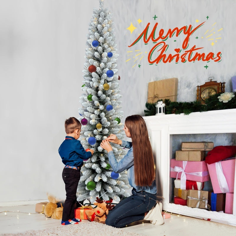 Pre-Lit Flocked Pencil Christmas Tree – 5FT/6FT/7FT