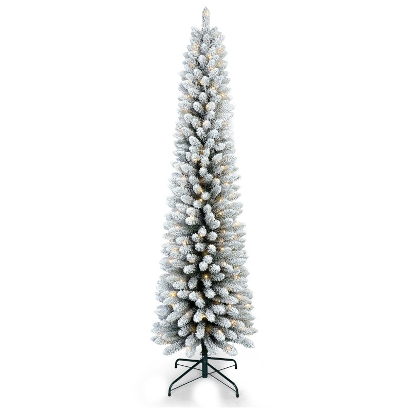 Pre-Lit Flocked Pencil Christmas Tree – 5FT/6FT/7FT