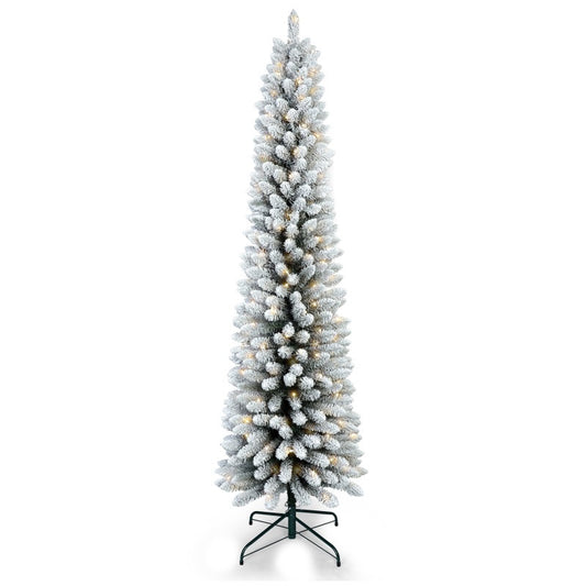 Pre-Lit Flocked Pencil Christmas Tree – 5FT/6FT/7FT